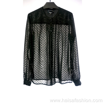 Black Translucent Long-sleeved Blouse For Ladies